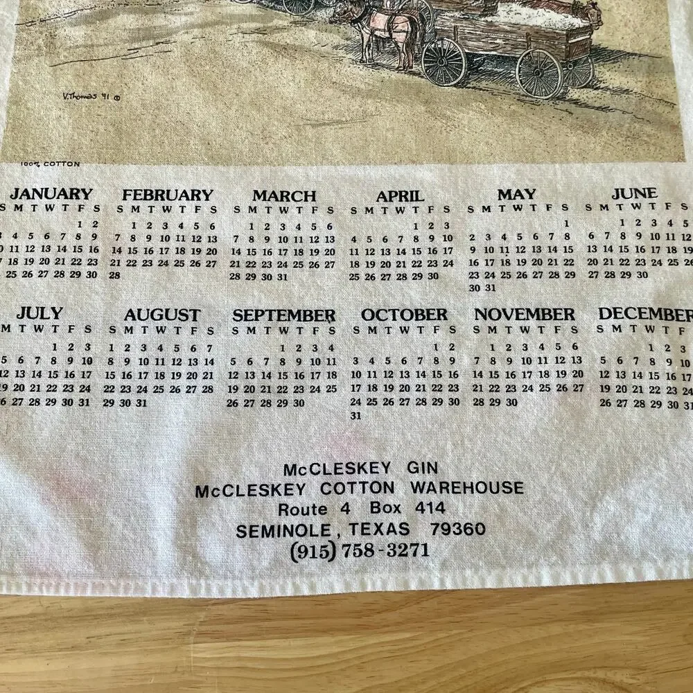 Vintage 1993 1994 1999 Tea Towel Calenders Cotton Field Farm House Nostalgia EUC